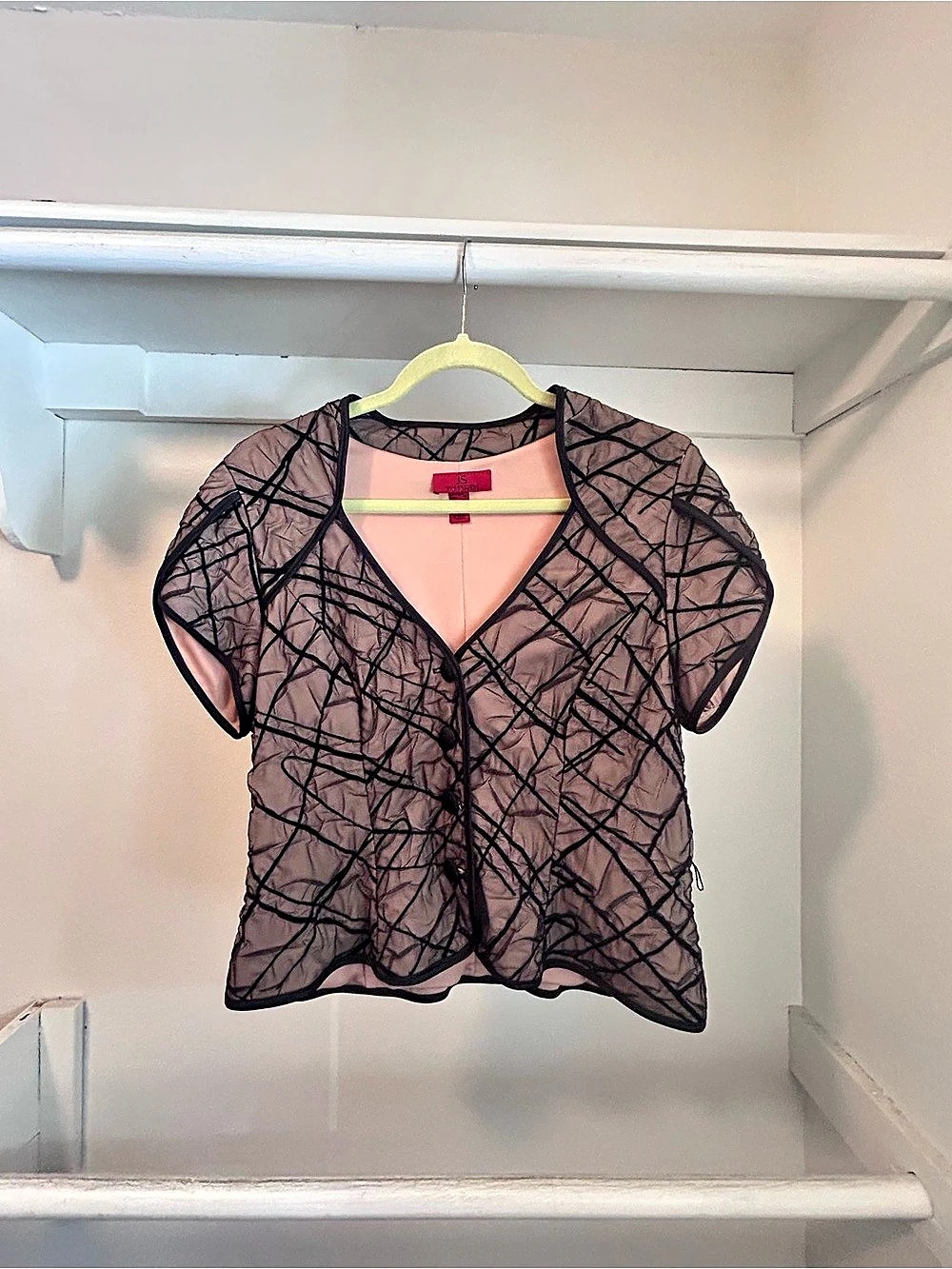 JS Collections Short Sleeve Blouse in Nude & Black Size Medium
